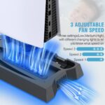 PS5 Digital Edition, Stand with Cooling Station and Dual Controller Charging Station for Disc Version, Cooling Fan with Headset Holder and 3 Adjustable Fan Speeds Black - Image 3