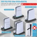 PS5 Digital Edition, Stand with Cooling Station and Dual Controller Charging Station for Disc Version, Cooling Fan with Headset Holder and 3 Adjustable Fan Speeds Black - Image 2