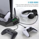 PS5 Digital Edition, Stand with Cooling Station and Dual Controller Charging Station for Disc Version, Cooling Fan with Headset Holder and 3 Adjustable Fan Speeds Black - Image 5