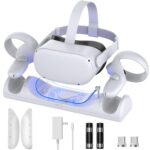 Quest 2, VR Charging Dock for Meta Magnetic Charging Station for Oculus Quest 2 VR Headset and Controllers, with 2 Rechargeable 1800mAh Batteries, USB-C Charger and LED Indicators
