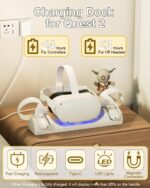 Quest 2, VR Charging Dock for Meta Magnetic Charging Station for Oculus Quest 2 VR Headset and Controllers, with 2 Rechargeable 1800mAh Batteries, USB-C Charger and LED Indicators - Image 6