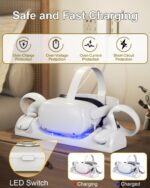 Quest 2, VR Charging Dock for Meta Magnetic Charging Station for Oculus Quest 2 VR Headset and Controllers, with 2 Rechargeable 1800mAh Batteries, USB-C Charger and LED Indicators - Image 5