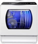 AIRMSEN Portable Countertop Dishwashers, 5 Washing Programs Mini Dishwashers with 5 L Built-in Water Tank and Double-layered Glass Door, No Hookup Needed for Home