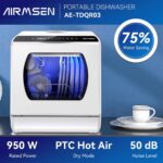 AIRMSEN Portable Countertop Dishwashers, 5 Washing Programs Mini Dishwashers with 5 L Built-in Water Tank and Double-layered Glass Door, No Hookup Needed for Home - Image 3
