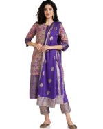 Women Voile Straight Printed Kurta Slim Pant Suit Set - Image 2