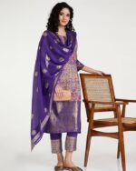 Women Voile Straight Printed Kurta Slim Pant Suit Set - Image 4