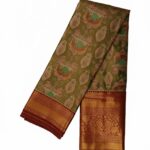 Tissue Silk saree Light Green Peacock Design Red Border