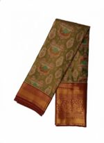 Tissue Silk saree Light Green Peacock Design Red Border