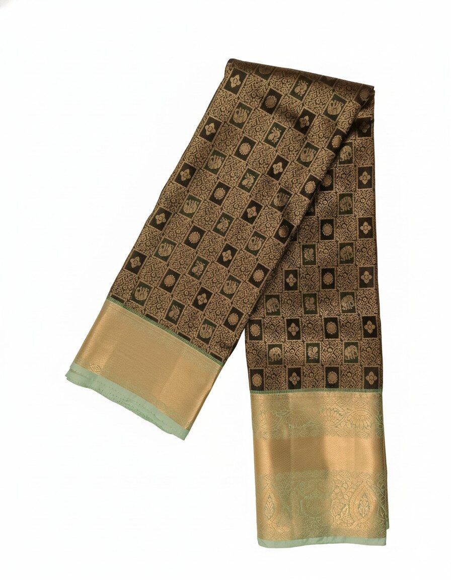 EGOS-007A Kanchipuram Tissue Silk Saree jacquard pattern and wide zari border - Image 1