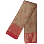 Kanchipuram Tissue Silk Saree  deep red & maroon color border wavy pattern gold Zari