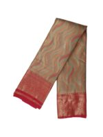 Kanchipuram Tissue Silk Saree  deep red & maroon color border wavy pattern gold Zari
