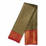 Kanchipuram Tissue Silk Saree greenish-grey and  maroon red border.