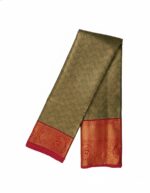 Kanchipuram Tissue Silk Saree greenish-grey and  maroon red border.