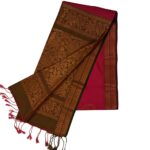 Kanchipuram soft silk maroon deep pink body bronze pallu and border. gold zari work