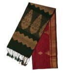 Kanchipuram soft silk bottle green and maroon color with weaving gold zari work