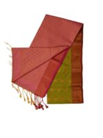 Kanchipuram soft silk saree  green and pink with zari border. - Image 2