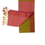 Kanchipuram soft silk saree  green and pink with zari border.