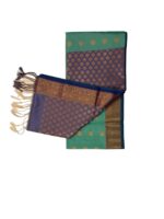Kanchipuram soft silk Saree green and purple colors gold zari