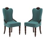 Dining Chairs,Hand-Carved Details, Soild Wood Velvet High Wingback Quilted Design,Nail Heads,Comfy Accent Chairs for Living Room,Bedroom,Small Spaces (Sea Green, Set of 2) - Image 2