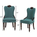 Dining Chairs,Hand-Carved Details, Soild Wood Velvet High Wingback Quilted Design,Nail Heads,Comfy Accent Chairs for Living Room,Bedroom,Small Spaces (Sea Green, Set of 2) - Image 3