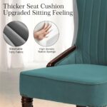 Dining Chairs,Hand-Carved Details, Soild Wood Velvet High Wingback Quilted Design,Nail Heads,Comfy Accent Chairs for Living Room,Bedroom,Small Spaces (Sea Green, Set of 2) - Image 9