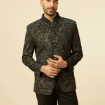 Dark green bel Buti Patterned Suit Set