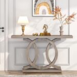 Farmhouse Console Table, Grey Wooden Entryway Table, Rectangular Accent Table for Decoration and Cross Ring Tribe signs 55 Inch