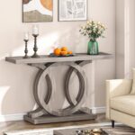 Farmhouse Console Table, Grey Wooden Entryway Table, Rectangular Accent Table for Decoration and Cross Ring Tribe signs 55 Inch - Image 6