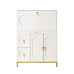Secretary Desk with 3 Drawers and 3 Doors Flip Design 39.4" Modern White & Glod - Image 9