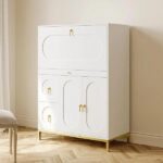 Secretary Desk with 3 Drawers and 3 Doors Flip Design 39.4" Modern White & Glod - Image 8