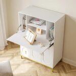 Secretary Desk with 3 Drawers and 3 Doors Flip Design 39.4" Modern White & Glod - Image 7