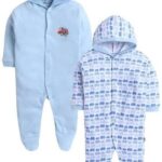 TiniBerry New Born Baby Clothes Set Romper & Sleepsuit for Light Blue Baby Pack of 2
