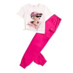 Girls' Cotton Blend Stylish Printed T-Shirt & Comfortable Cargo Joggers Set Purple color - Image 4