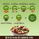 Healthy Land Nutmix 500g - 6 in 1 unroasted Nuts and Mixed Nuts - Almonds, Cashews, Walnuts, Pistachios, Black & Green Raisins - Healthy Snack Unsalted & Natural - Refillable Jar 500g - Image 6