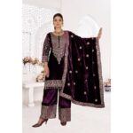 NIDHI FASHION FABRICS WOMEN'S Velvet FullStichedsalwar suit Designer SAnarkaliStitchedSuit Fully Stitched Suit for Women Dark Blue - Image 5