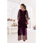 NIDHI FASHION FABRICS WOMEN'S Velvet FullStichedsalwar suit Designer SAnarkaliStitchedSuit Fully Stitched Suit for Women Dark Blue - Image 4
