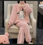 Women Fuzzy Fleece Long Sleeve 2 Piece Loungewear Outfits Sweater Pants Pyjama Sets - Image 2