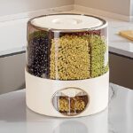 6 Grid Rice Dispenser Food Storage Container with Measuring Cup Rotating Grain Jar for Kitchen Pulses Dal Cereal Flour Beans Dry Food Transparent Organizer Space Saving Box One Click Dispenser - Image 5