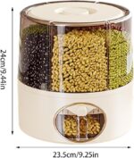 6 Grid Rice Dispenser Food Storage Container with Measuring Cup Rotating Grain Jar for Kitchen Pulses Dal Cereal Flour Beans Dry Food Transparent Organizer Space Saving Box One Click Dispenser - Image 4