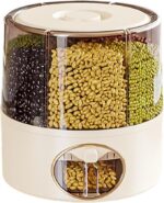 6 Grid Rice Dispenser Food Storage Container with Measuring Cup Rotating Grain Jar for Kitchen Pulses Dal Cereal Flour Beans Dry Food Transparent Organizer Space Saving Box One Click Dispenser - Image 3