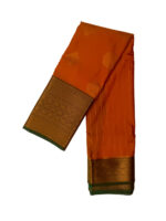 Kanchipuram Soft Silk saree with intricate gold zari work orange color - Image 2