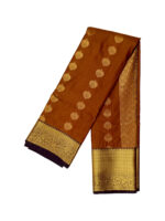 Kanchipuram soft silk saree maroon featuring gold zari butta motifs and a thick traditional gold zari border. - Image 5