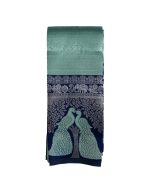 Kubera Pattu Silk Sarees | Blue and Grey, Peacock Motif Woven Design, Traditional Indian Ethnic Wear with Unstitched Blouse