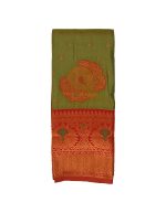 Traditional Kubera Pattu Silk Saree, characterized by its distinctive rich gold and copper zari weaving technique