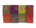Kubera Pattu Soft Silk Saree featuring traditional zari weaving. glossy texture and lightweight drape. purple body teal-green (Rama green) border - Image 3
