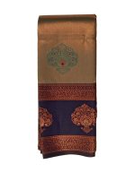 Kubera Pattu Silk Sarees | with Gold Zari Border, intricate gold zari geometric bands traditional Indian silk saree design - Image 2
