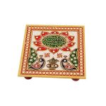Peacock Design Marble Pooja Chowki (15.3 cm x 15.3 cm x 2.55 cm