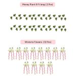 Pink Wisteria Artificial Flowers for Decoration Hanging -12Pc(3.6ft), Ganpati Decoration Setup For Home, 2Pcs 8ft Leaves, varamahalakshmi decorative items, Krishna Janmashtami, Haldi Decor - Image 5