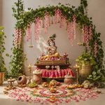 Pink Wisteria Artificial Flowers for Decoration Hanging -12Pc(3.6ft), Ganpati Decoration Setup For Home, 2Pcs 8ft Leaves, varamahalakshmi decorative items, Krishna Janmashtami, Haldi Decor - Image 3