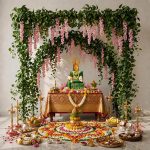 Pink Wisteria Artificial Flowers for Decoration Hanging -12Pc(3.6ft), Ganpati Decoration Setup For Home, 2Pcs 8ft Leaves, varamahalakshmi decorative items, Krishna Janmashtami, Haldi Decor - Image 2